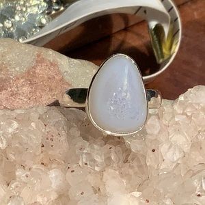 ANGEL AURA DRUZY QUARTZ 925 STERLING SILVER RING, SIZE 7